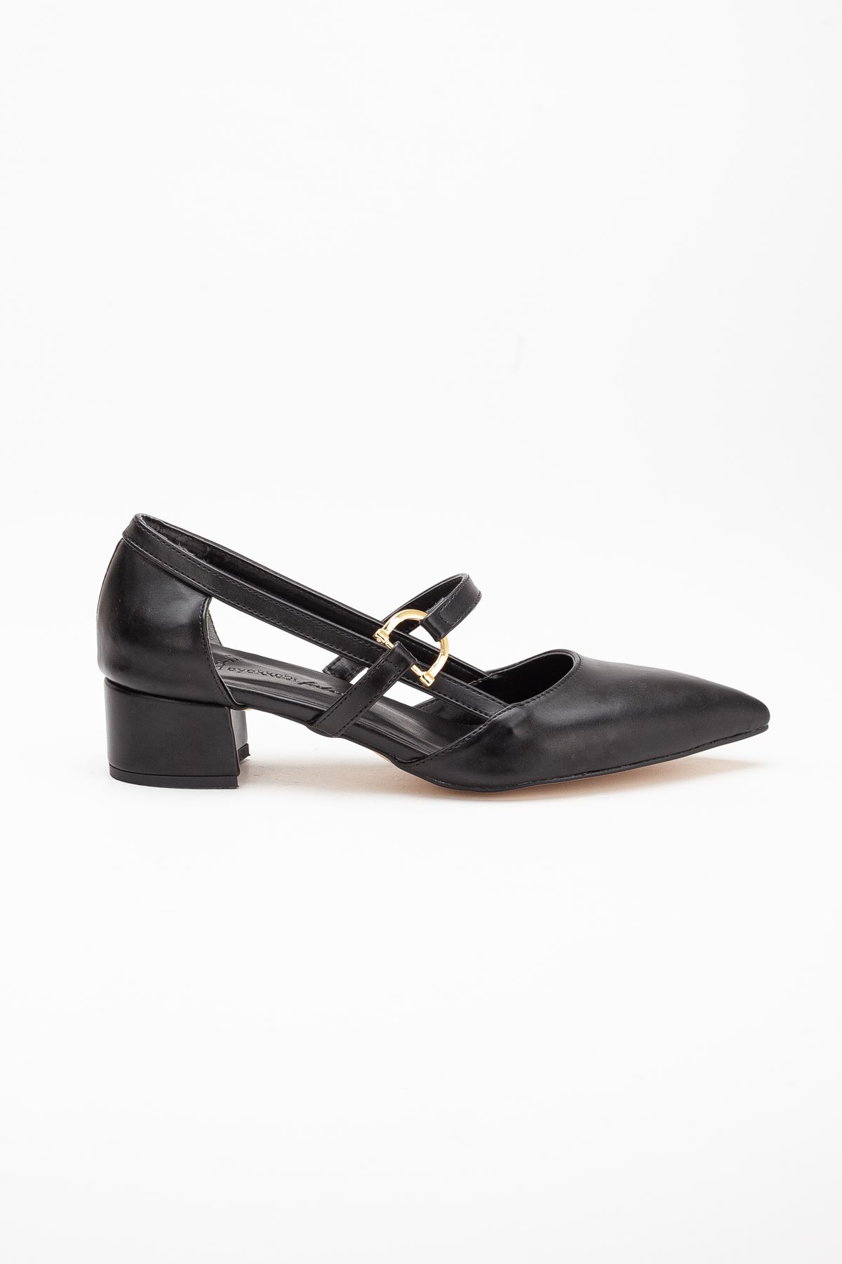 Loni Kadın Toka Detaylı Topuklu Ayakkabı Siyah Cilt